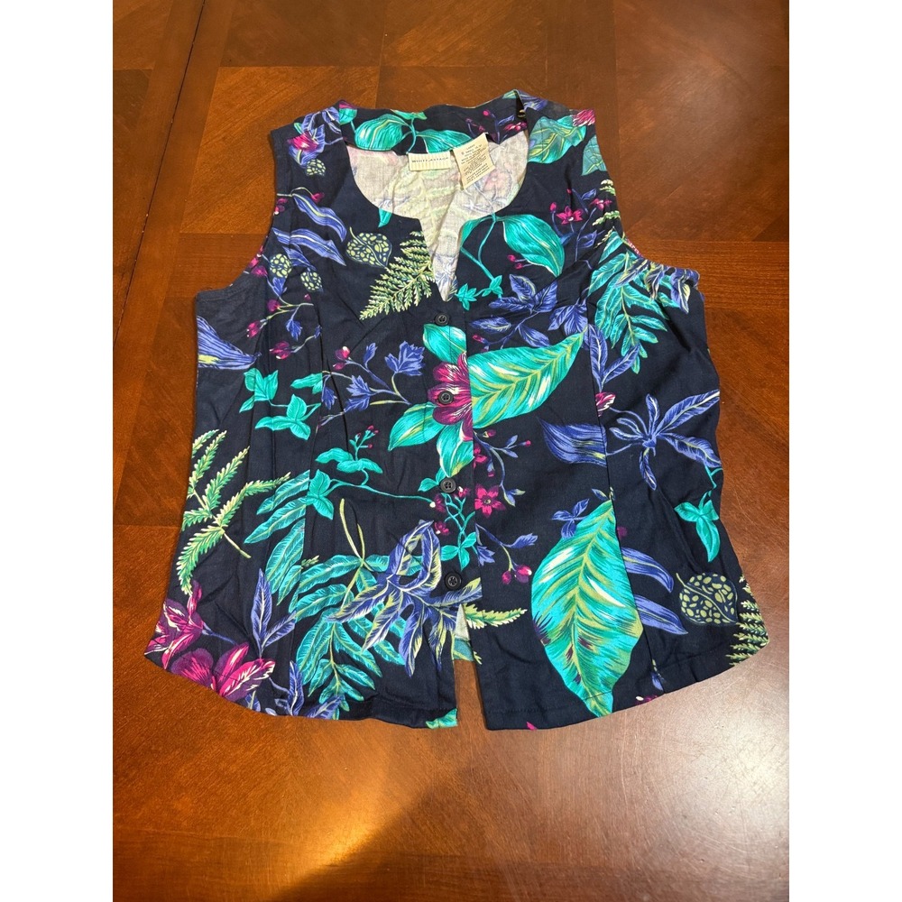 Vtg White Stag Hawaiian Tank Top Women S Tropical Floral Rayon Button